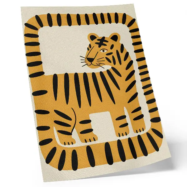 Póster tigre con diseño gráfico en colores intensos