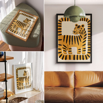 Póster tigre con diseño gráfico en colores intensos