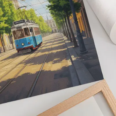 Tranvía verde y azul de Sunny Street lámina artística de alta calidad