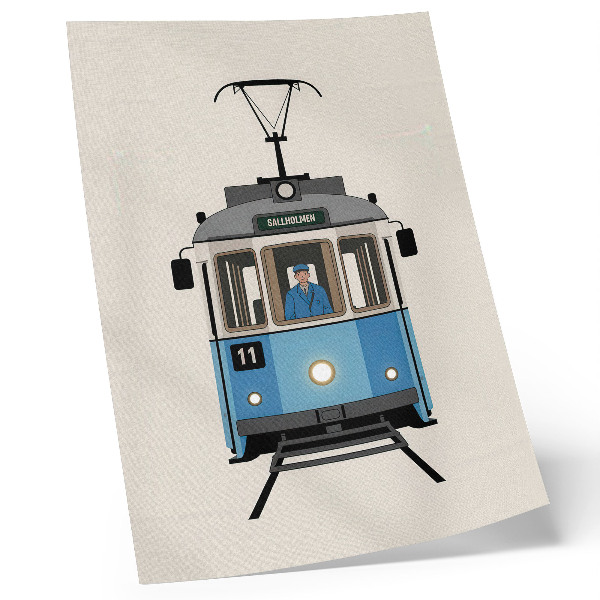 Póster con colores saturados Tranvía retro de estilo minimalista