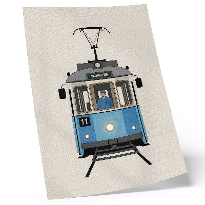 Póster con colores saturados Tranvía retro de estilo minimalista