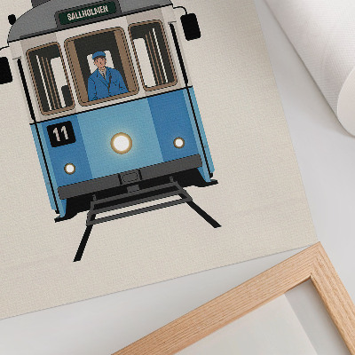 Póster con colores saturados Tranvía retro de estilo minimalista