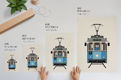 Póster con colores saturados Tranvía retro de estilo minimalista