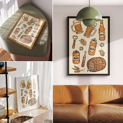 Póster con elementos de cerveza en un acogedor ambiente vintage