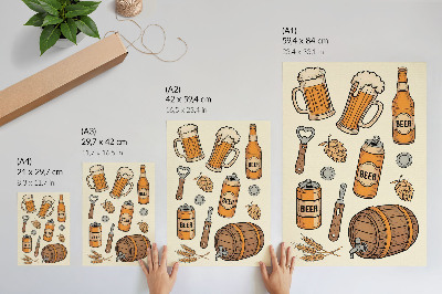 Póster Elementos de cerveza, ambiente retro acogedor, estilo vintage.