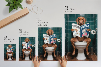 Lienzo decorativo moderno Perro en el baño con una revista de azulejos verdes