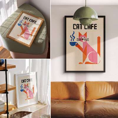 Póster con colores saturados Motivo creativo retro de gato y café