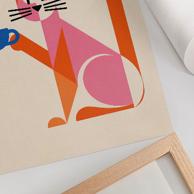 Póster con colores saturados Motivo creativo retro de gato y café