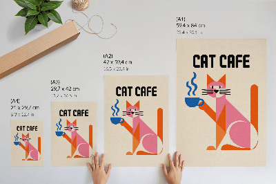 Póster con colores saturados Motivo creativo retro de gato y café