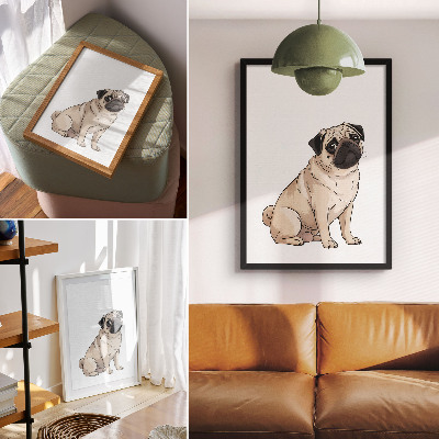 Póster de retrato de perro en estilo ilustrativo con colores saturados y delicados