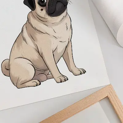 Póster de retrato de perro en estilo ilustrativo con colores saturados y delicados