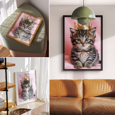 Póster Corona de gatito rosa con ojos azules, decoración