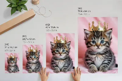 Póster de gatito decoración con corona rosa y ojos azules