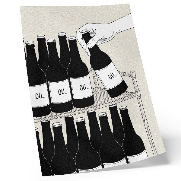 Póster con colores saturados Ilustración minimalista de una mano en blanco y negro con una botella.
