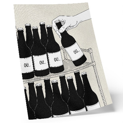 Póster con colores saturados Ilustración minimalista de una mano en blanco y negro con una botella.