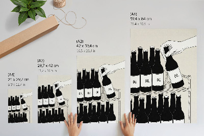 Póster con colores saturados Ilustración minimalista de una mano en blanco y negro con una botella.