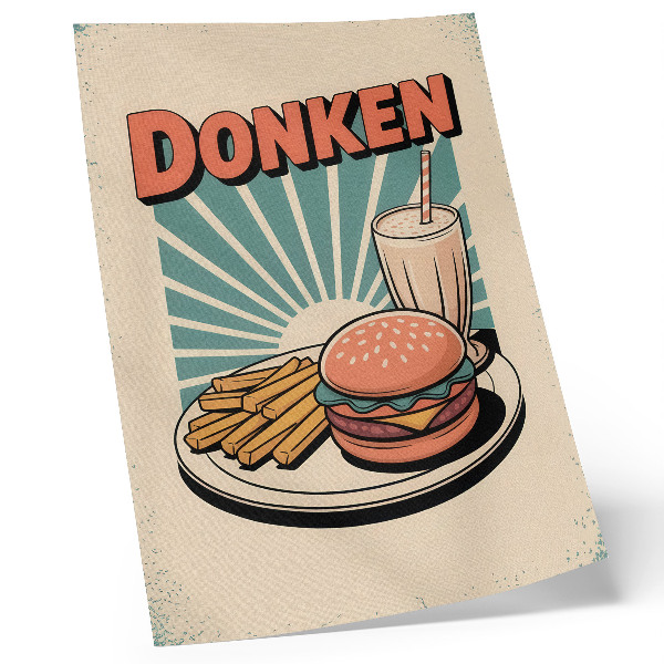 Póster con colores saturados Hamburguesa y patatas fritas con un toque retro.