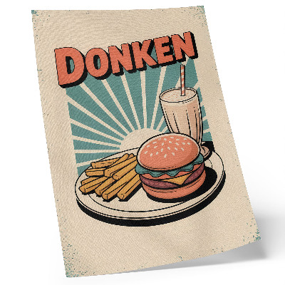 Póster con colores saturados Hamburguesa y patatas fritas con un toque retro.