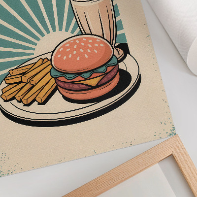 Póster con colores saturados Hamburguesa y patatas fritas con un toque retro.