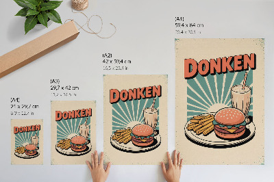 Póster con colores saturados Hamburguesa y patatas fritas con un toque retro.