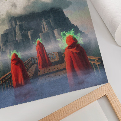 Póster Castillo en las nubes, figuras con abrigos, surrealismo