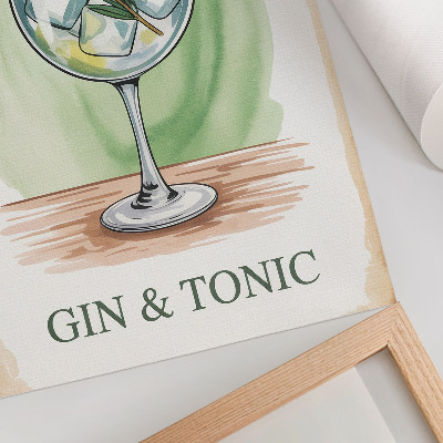 Lámina artística de alta calidad Un vaso de ginebra, romero y limón sobre un fondo verde.