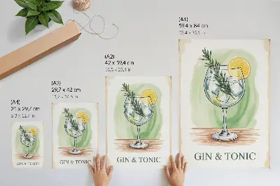 Lámina artística de alta calidad un vaso de ginebra con romero y limón sobre un fondo verde
