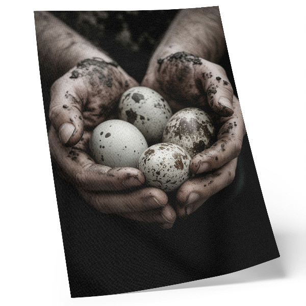 Póster Manos terrosas y huevos de codorniz llenos de contraste