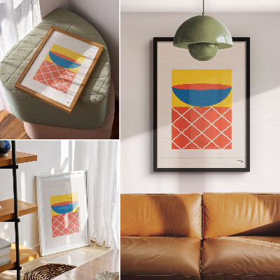 Póster con colores saturados Composición geométrica amarilla, azul y roja