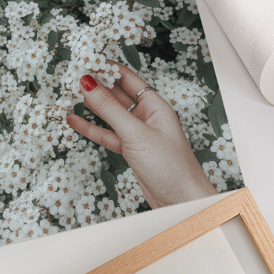 Lámina artística de alta calidad Flores blancas, mano verde, uñas rojas