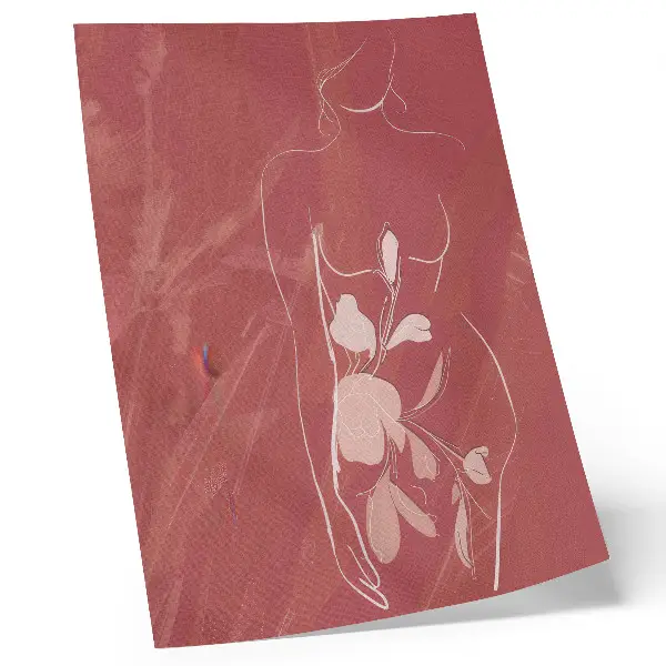 Lienzo decorativo moderno silueta femenina y flores con diseño minimalista