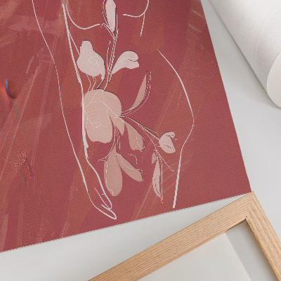 Lienzo decorativo moderno Silueta femenina y flores, delicadeza, minimalismo.