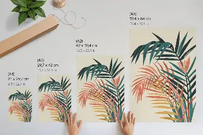 Ilustración de hojas tropicales coloridas póster con colores saturados