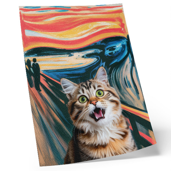 Póster Un gato sobre un fondo de pintura abstracta y vívida.