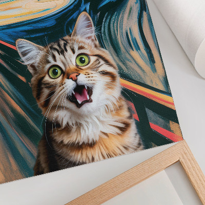 Póster Un gato sobre un fondo de pintura abstracta y vívida.