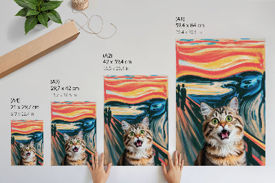 Póster Un gato sobre un fondo de pintura abstracta y vívida.