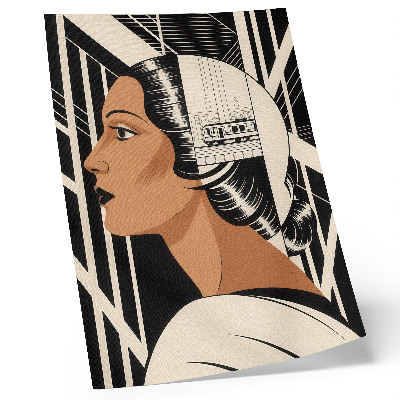 Póster con colores saturados Perfil femenino, líneas geométricas, estilo modernista.