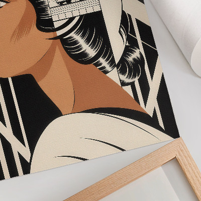 Póster con colores saturados Perfil femenino, líneas geométricas, estilo modernista.