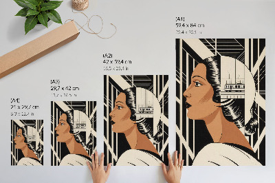 Póster con colores saturados Perfil femenino, líneas geométricas, estilo modernista.
