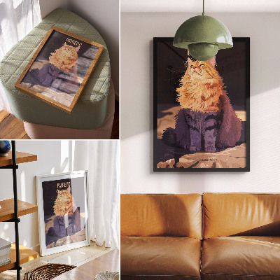 Lienzo decorativo moderno Gato con texto naranja gris beige