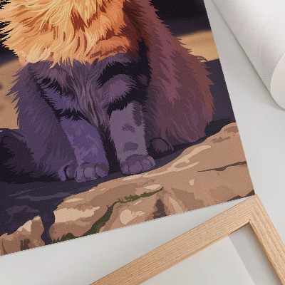 Lienzo decorativo moderno Gato con texto naranja gris beige