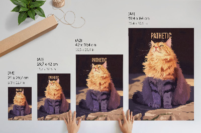 Lienzo decorativo moderno Gato con texto naranja gris beige