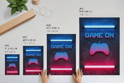 Póster Dinámica de la alfombrilla de juego con inscripción de píxeles de neón