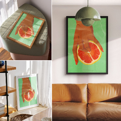 Póster con colores saturados Mano con pomelo de colores vibrantes, arte pop