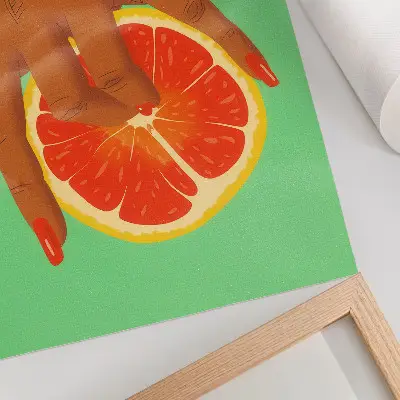 Póster de arte pop con mano y pomelo diseño con colores vibrantes y saturados