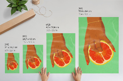 Póster con colores saturados Mano con pomelo de colores vibrantes, arte pop