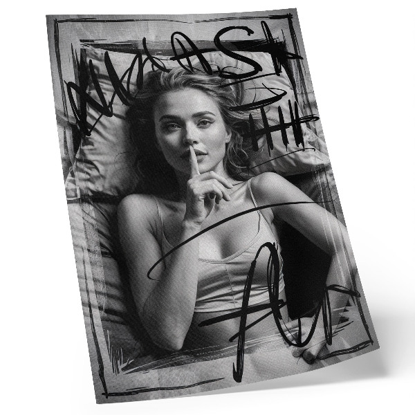 Póster Figura de graffiti en blanco y negro con líneas dinámicas