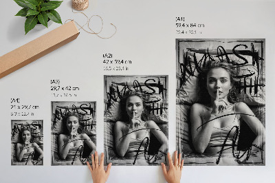 Póster Figura de graffiti en blanco y negro con líneas dinámicas