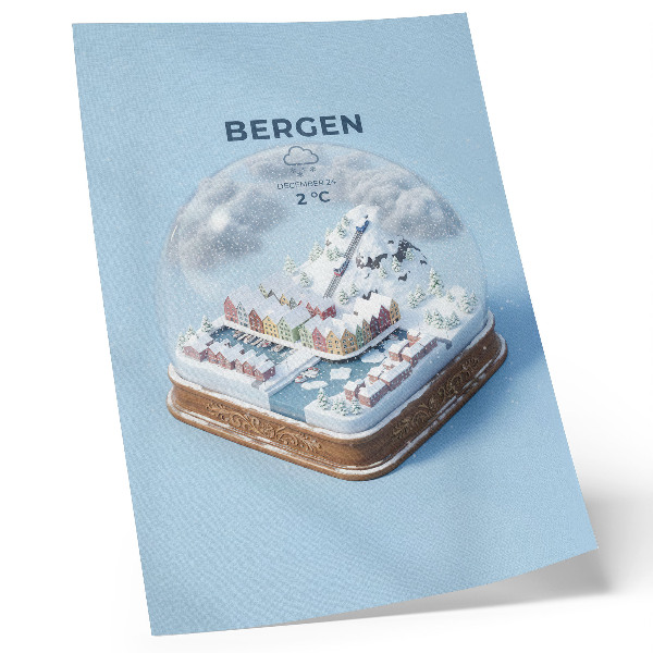 Póster con colores saturados Un pueblo en miniatura dentro de una bola de nieve