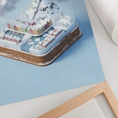 Póster con colores saturados Un pueblo en miniatura dentro de una bola de nieve
